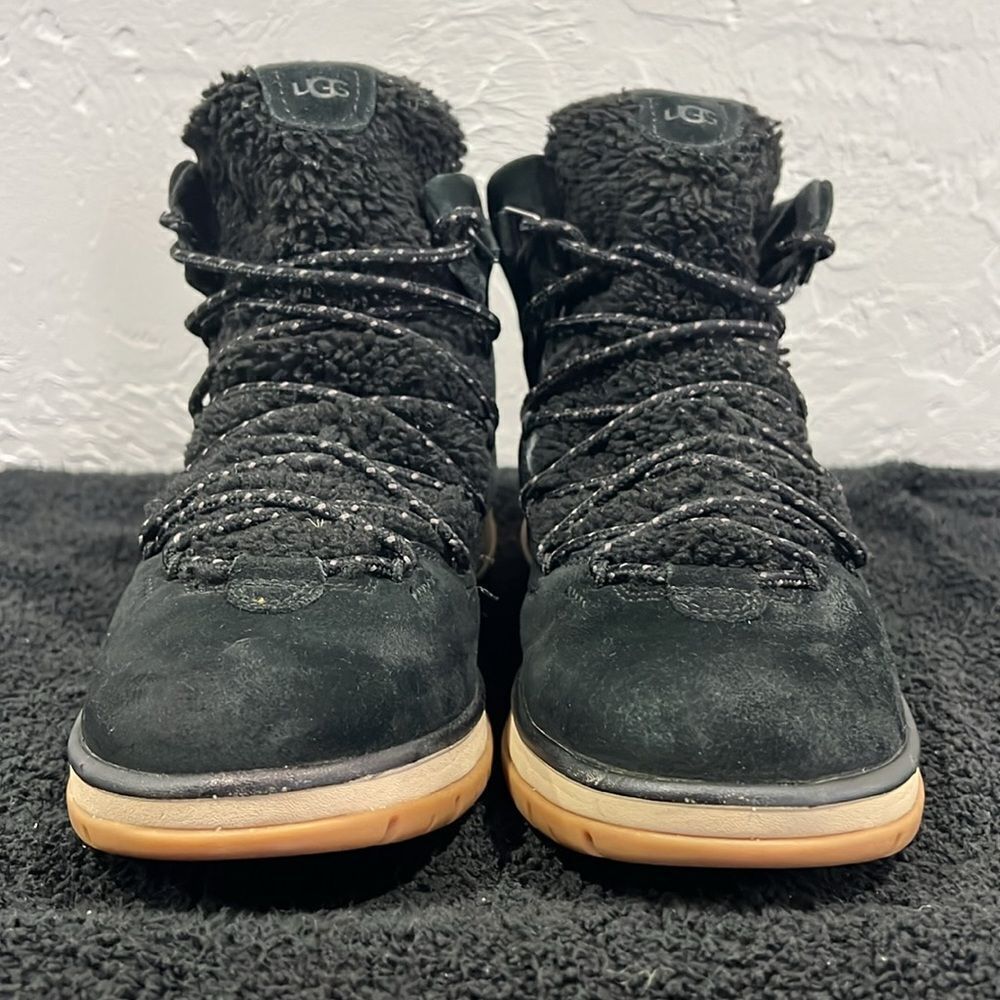 🔥 UGG LAKESIDER HERITAGE MID SHOES SNEAKER BOOTS Black Suede Sherpa Women Sz 12 - Picture 4 of 12